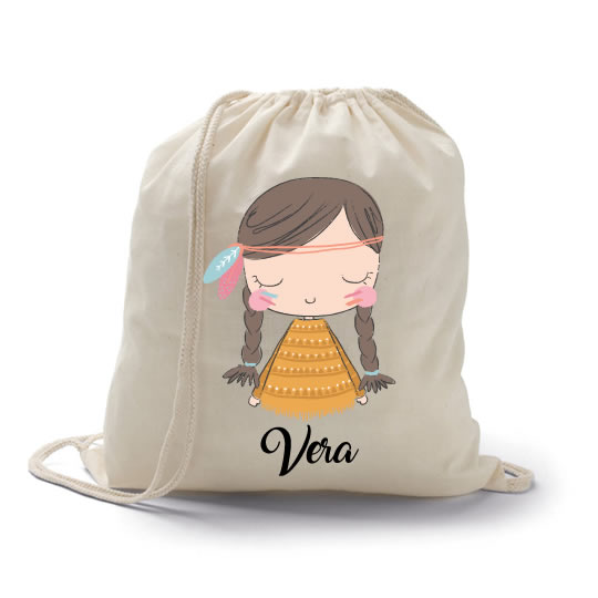 mochila petate con imagen de india como regalo para las niñas personalizada con su nombre
