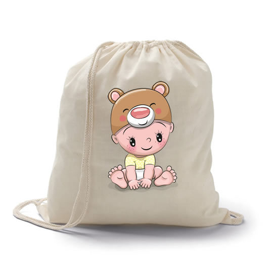 mochila petate con imagen de osito como regalo para los bebés