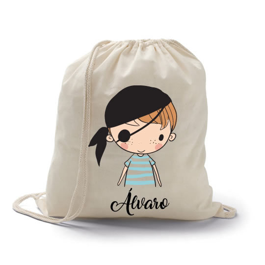 mochila petate con imagen de pirata como regalo para los niños personalizado con su nombre