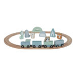 set de trenes de madera adventure azul de little dutch como regalo para niños a partir de 3 años